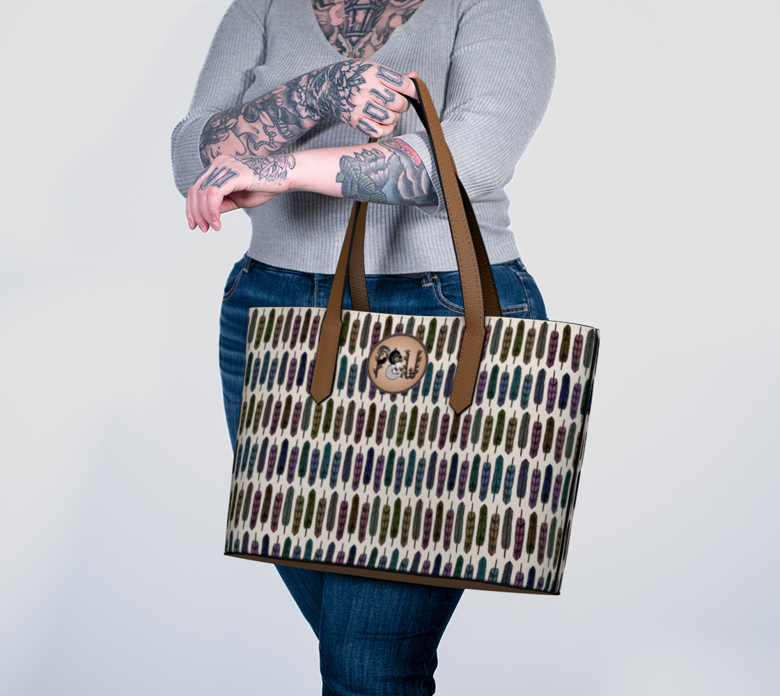 Sky Gazing Feathers - Vegan Leather Tote Bag